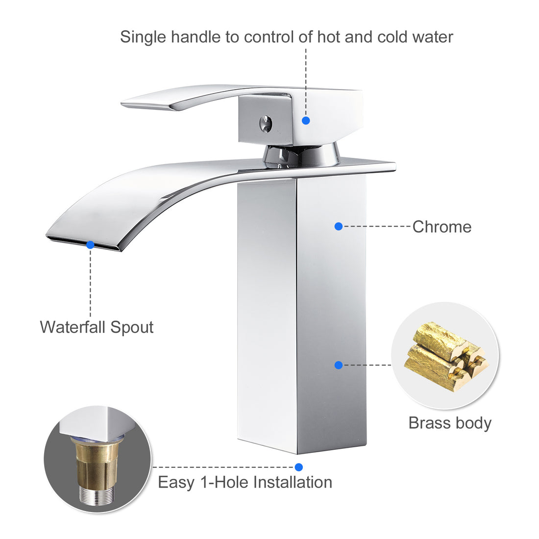 Waterfall Face Basin Faucet Cold And Hot Full Copper Wash Hands