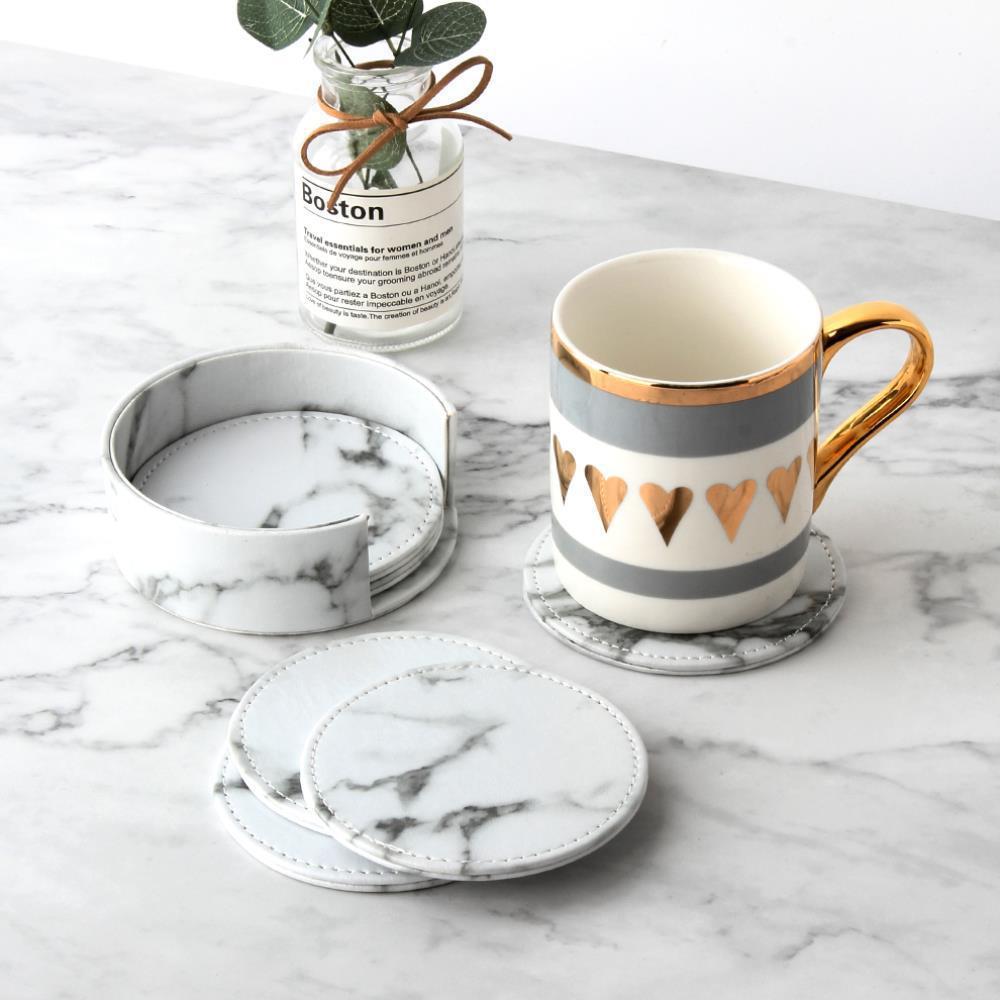 Marbled Leather Anti Scald Coaster Set