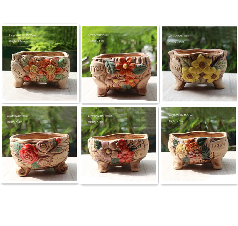 Creative Personality Green Plant Pot Handmade Desktop Breathable Combination Small Ceramic Flower Pot