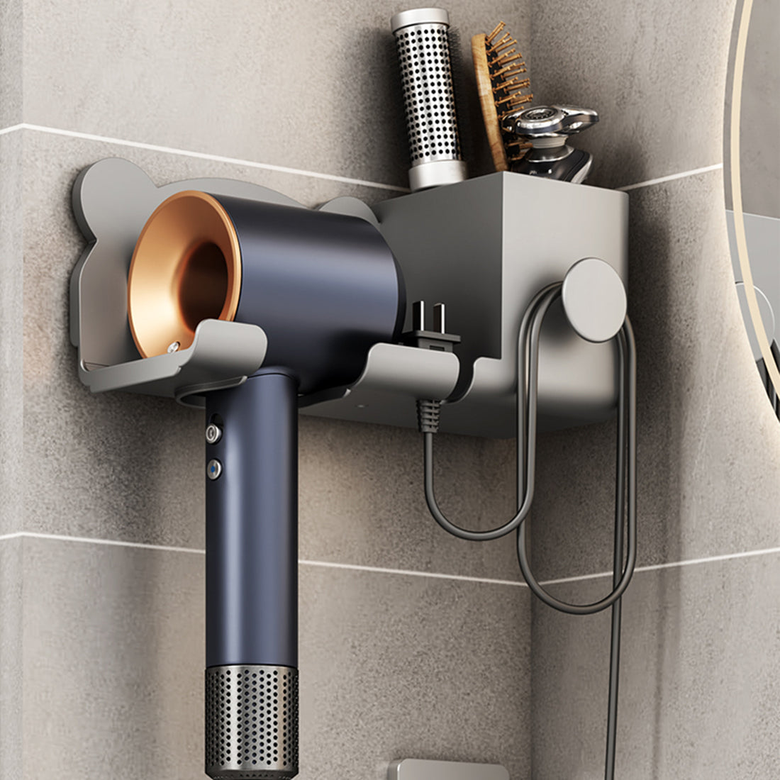 Punch-free Wall-mounted Hair Dryer Storage Rack