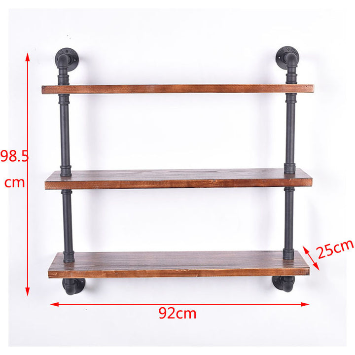 Industrial Style Iron Water Pipe Wall Shelf Flat Partition Solid Wood Bookshelf Display Stand