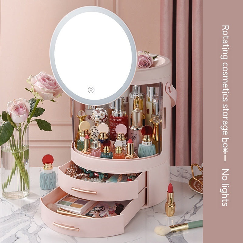 Étagère de rangement rotative de grande capacité intégrée anti-poussière pour cosmétiques avec miroir