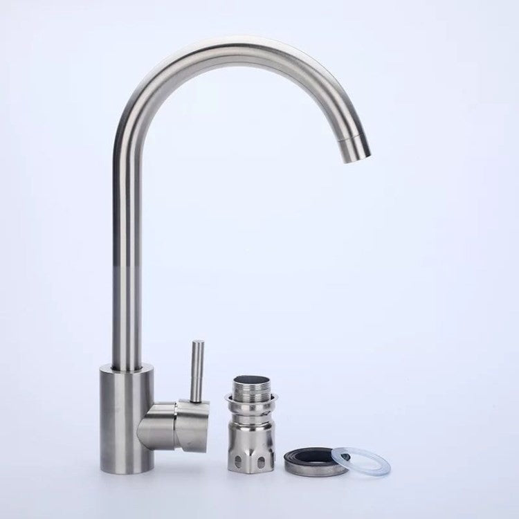 304 Stainless Steel Kitchen Faucet Large Curved Faucet Stainless Steel Sink Flat Tee Faucet