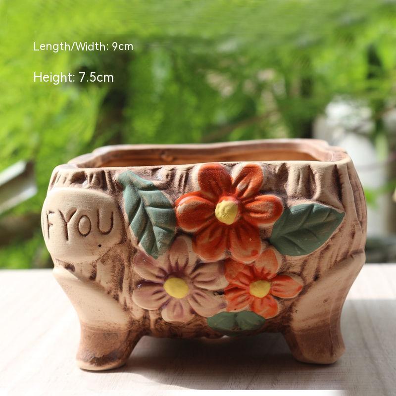 Creative Personality Green Plant Pot Handmade Desktop Breathable Combination Small Ceramic Flower Pot