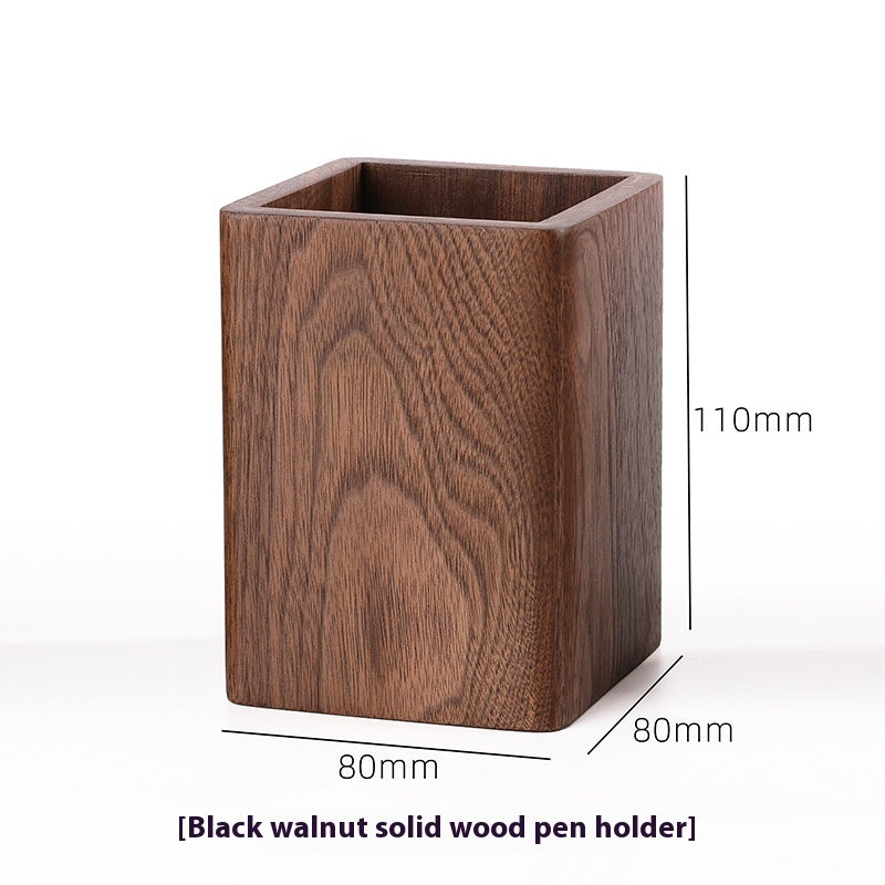 Solid Wood Creative Pen Holder Black Walnut Wooden Table Storage Box Simple