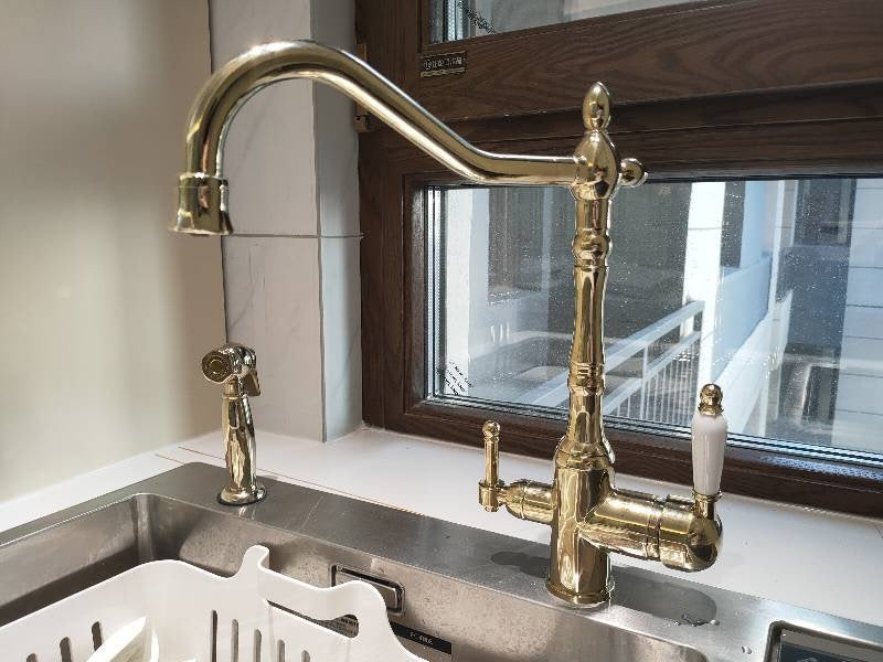 European-style Copper Antique Faucet Rotatable Double Handle Multi-function Faucet Hot And Cold Mixing Kitchen Faucet