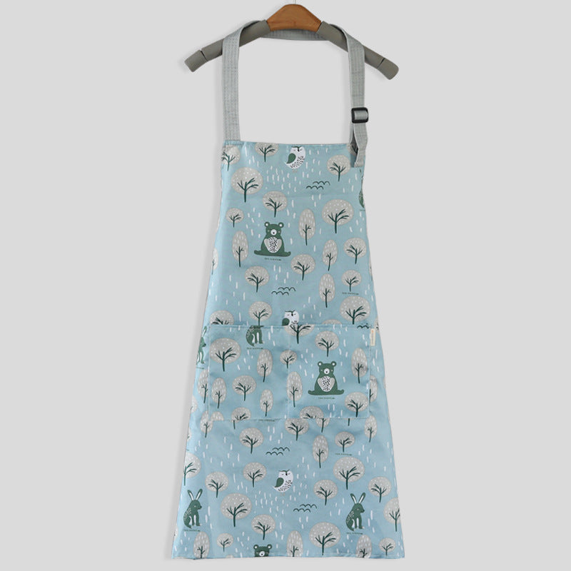 Apron Waterproof And Oil-proof Women Overalls Kitchen Cooking Cute Hanging Neck Printing Pocket