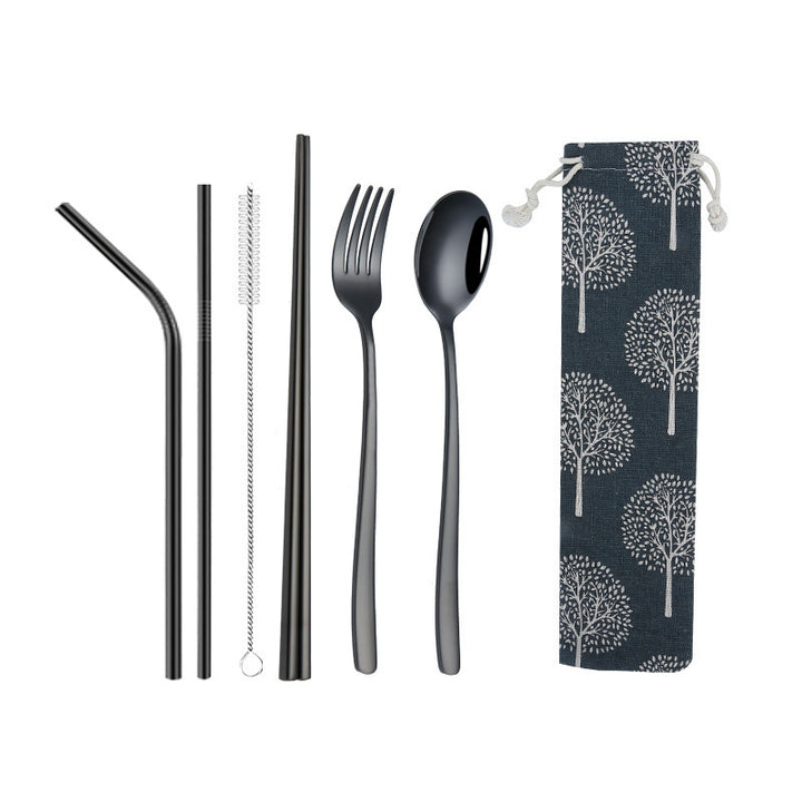 304 Stainless Steel Tableware, Titanium-plated Color Spoon, Fork, Chopsticks And Straws