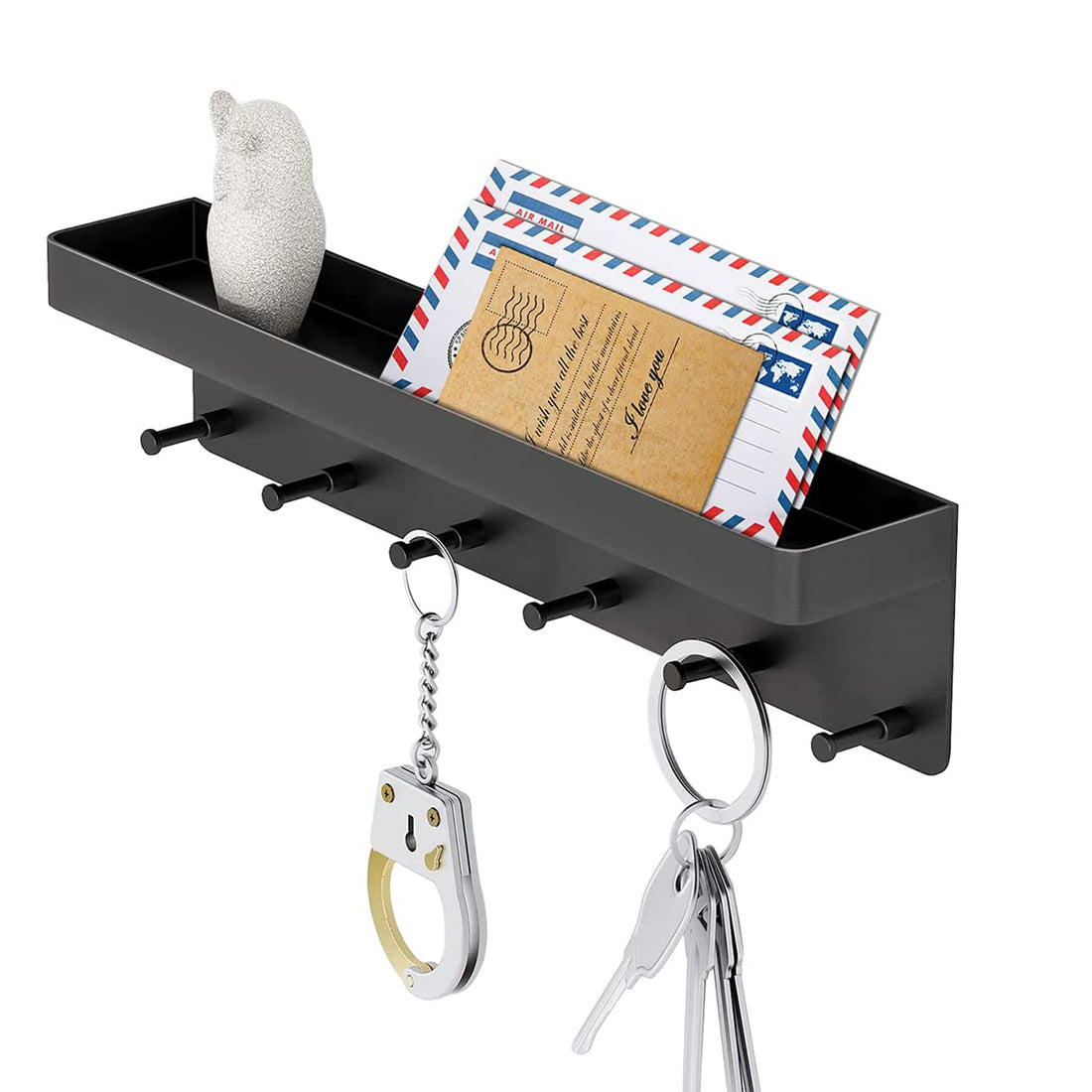 Wall Hanging Key Holder With Shelf  Hook Stainless Steel Storage Rack